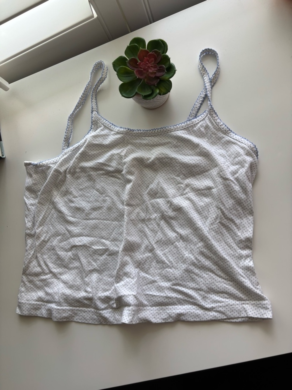 Blue and White Polka Dot Cami Top Large